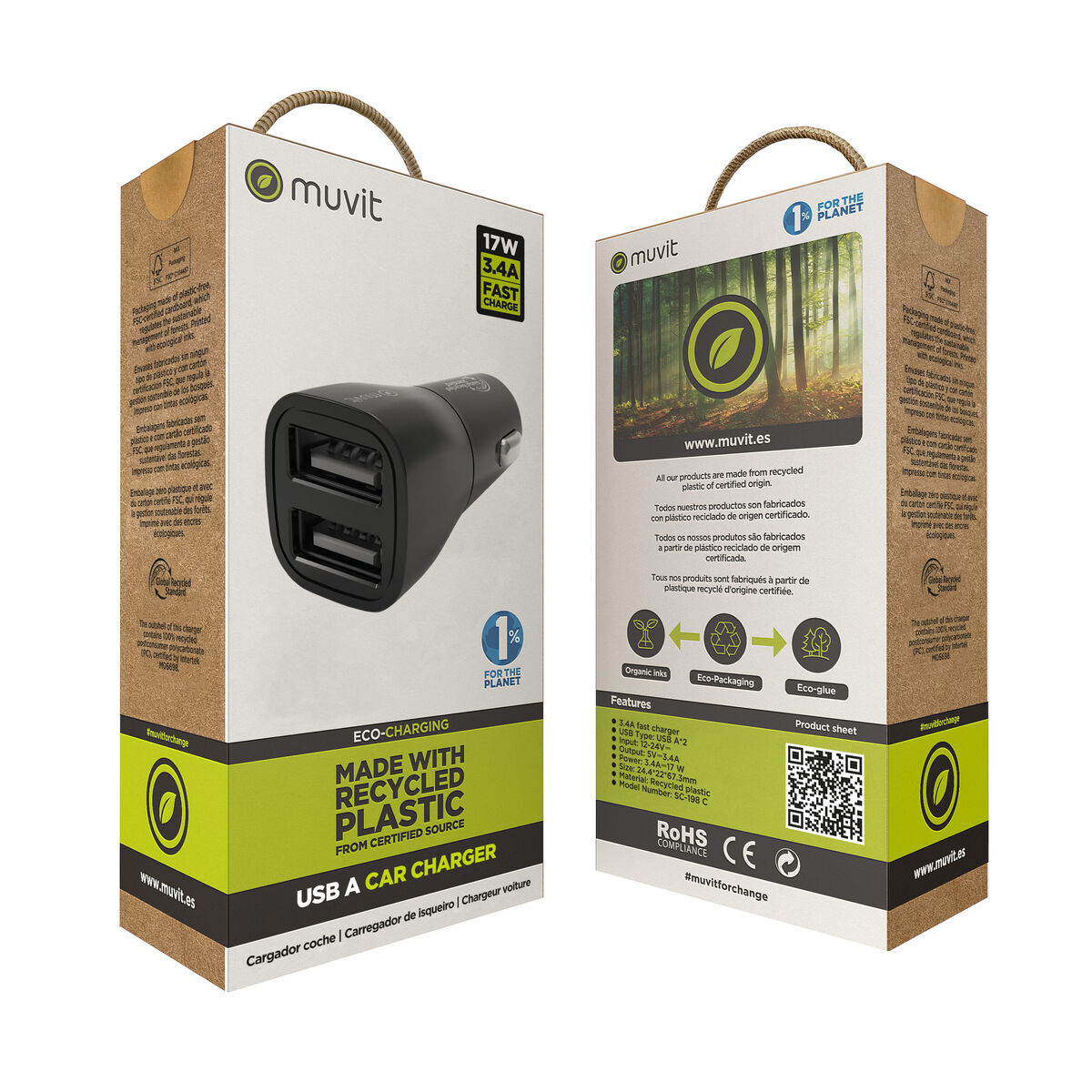 Încărcător de Mașină Muvit for Change Negru