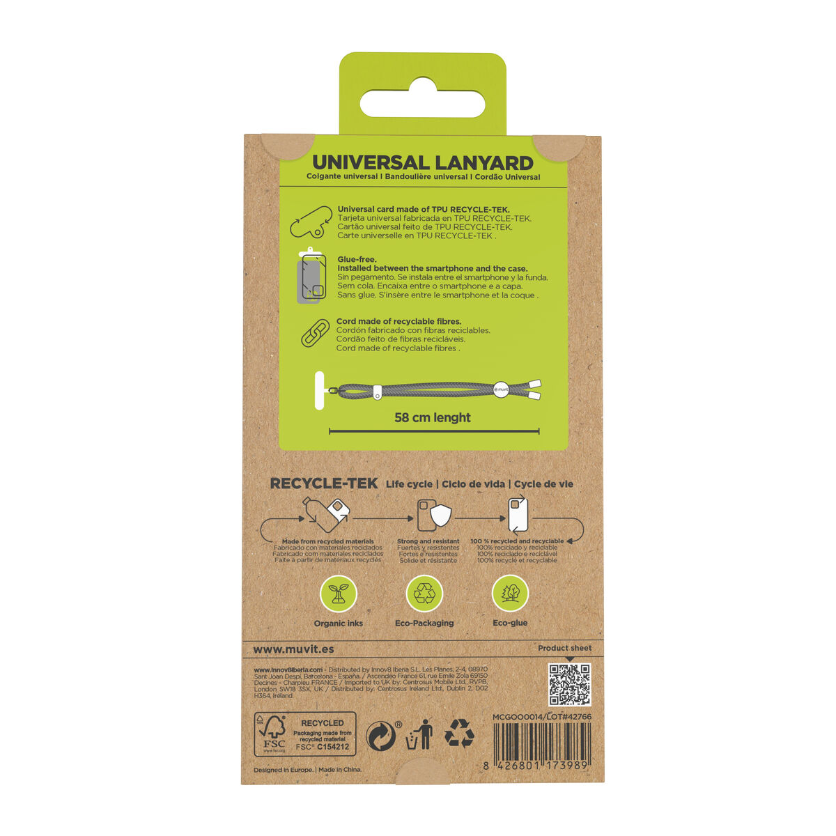 Șnur telefon mobil Muvit for Change Roz