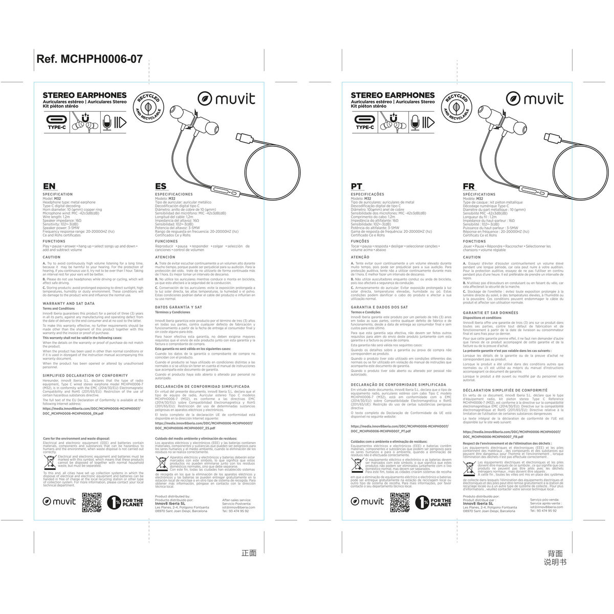 Căști cu Microfon Muvit M32 Negru