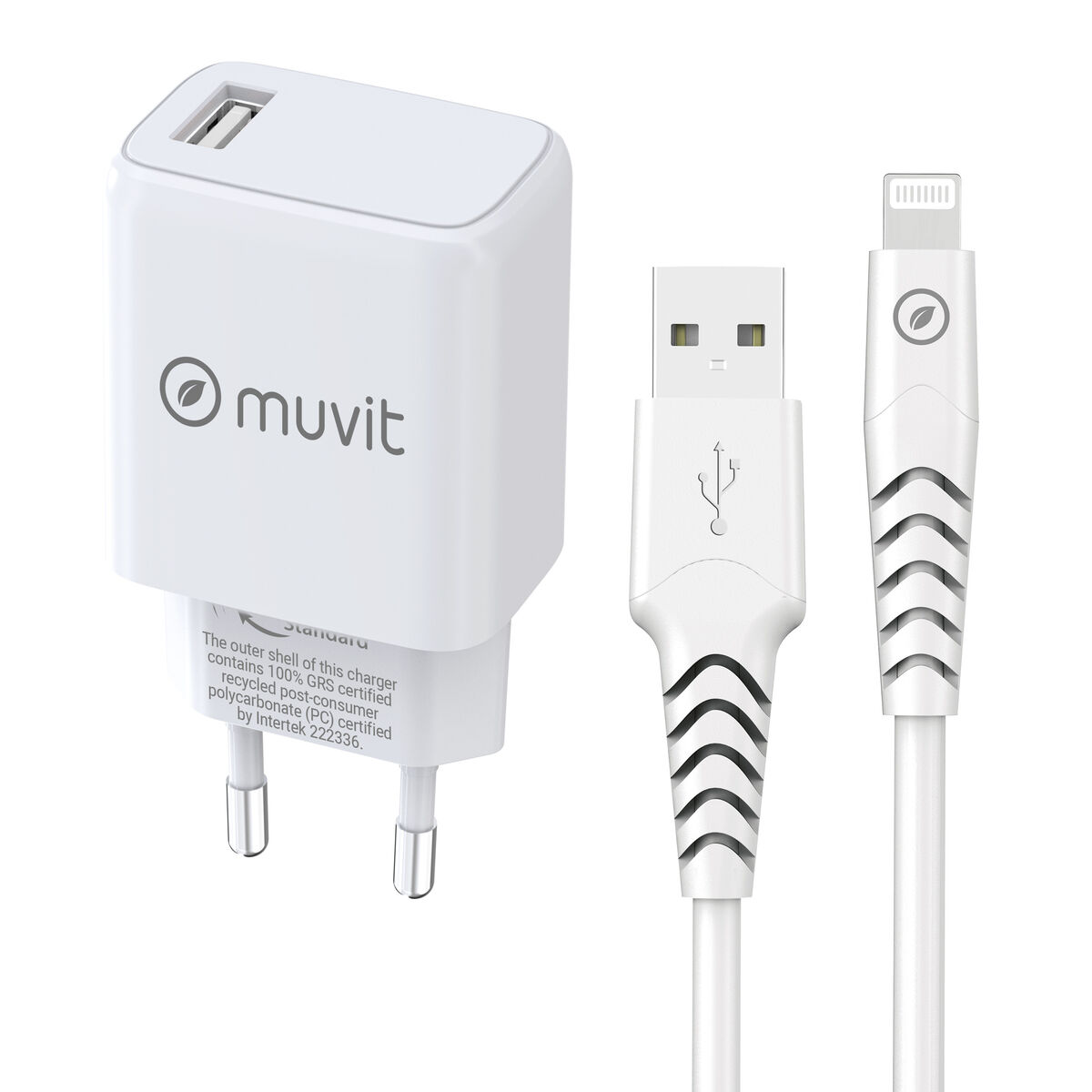 Încărcător de Perete + Cablu USB A la USB-C Muvit for Change SN-TC170DS1E150A + DC-006 Alb 12 W