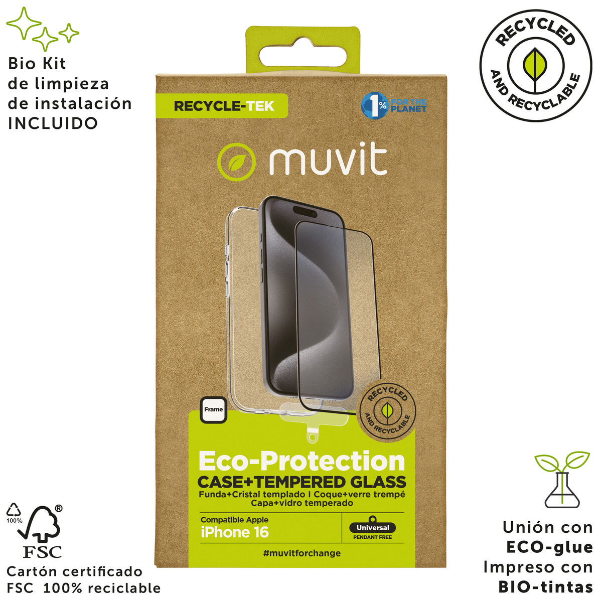 Husă și Protector pentru Mobil Muvit for Change iPhone 16 Negru