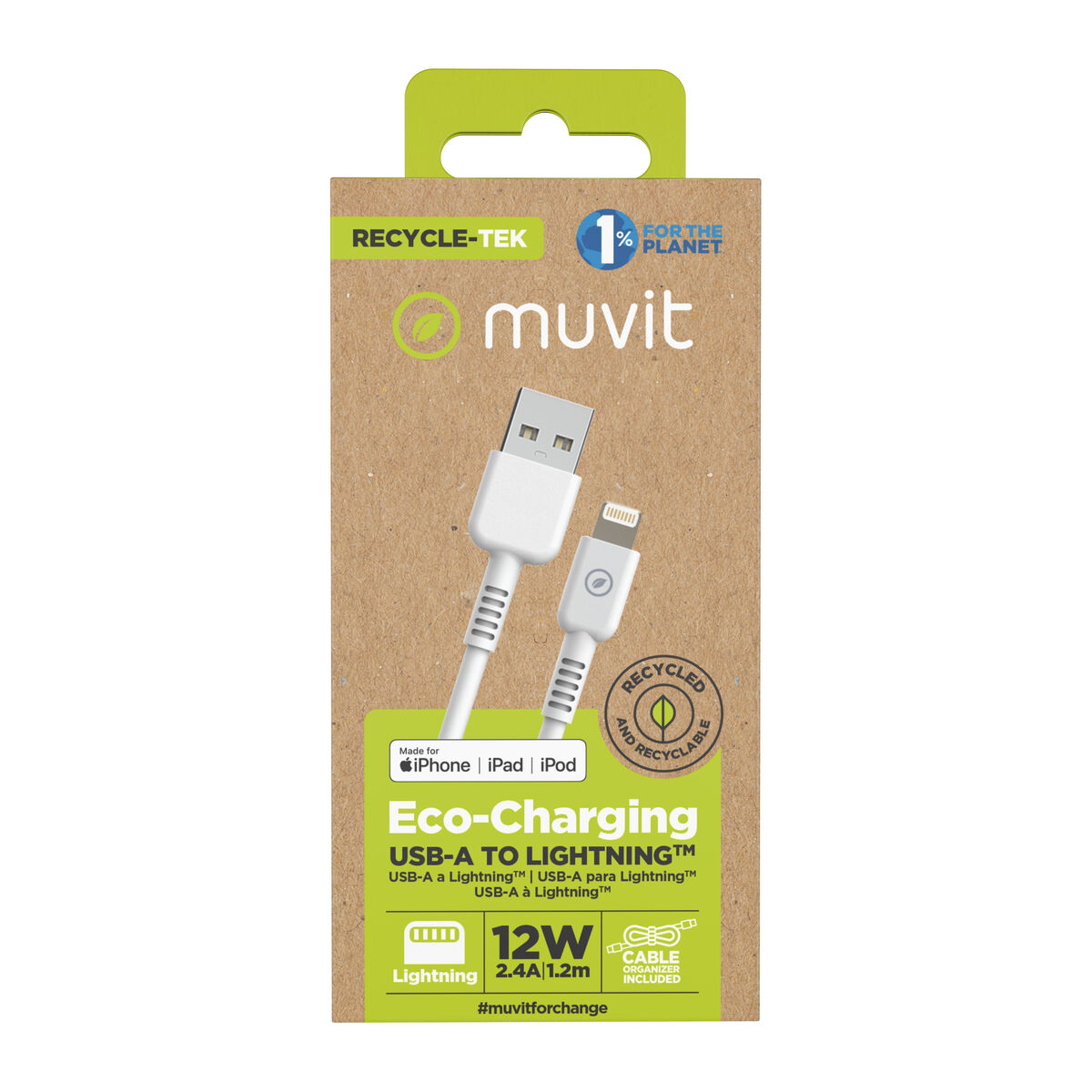 Cablu USB la Lightning Muvit for Change Alb 1,2 m