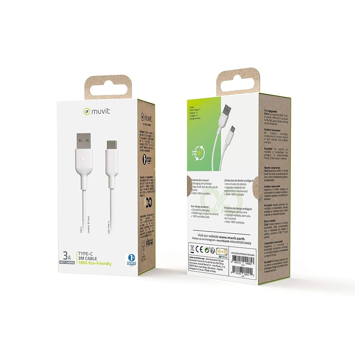 Cablu USB A la USB-C Muvit Alb 3 m