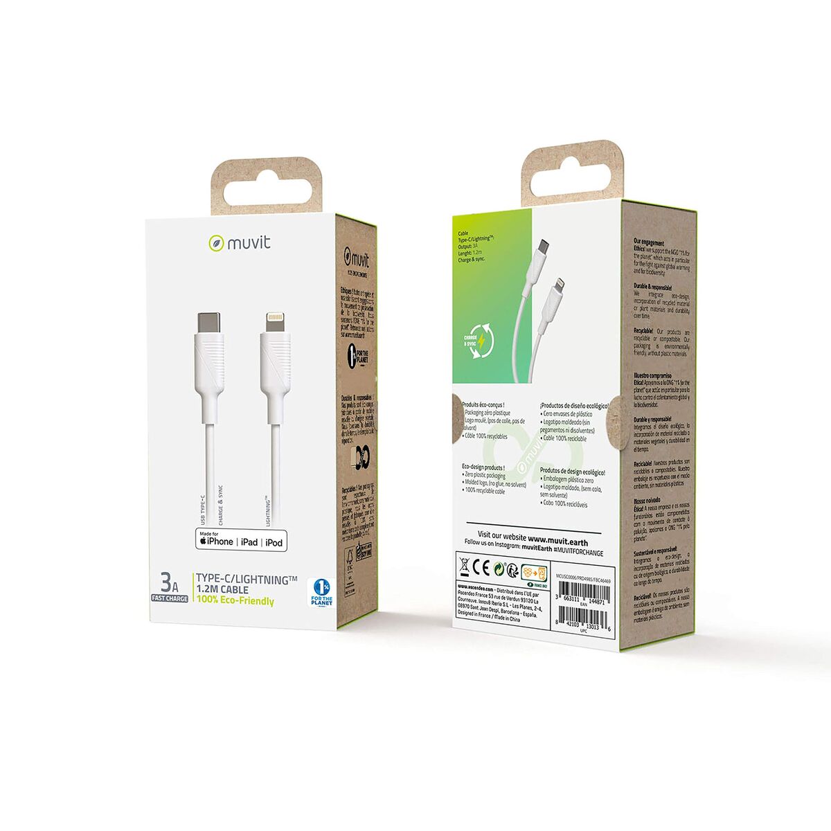 Cablu Lightning Muvit MCUSC0006 Alb 1,2 m