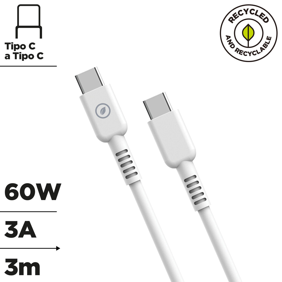 Cablu USB-C la USB-C Muvit for Change Alb 3 m
