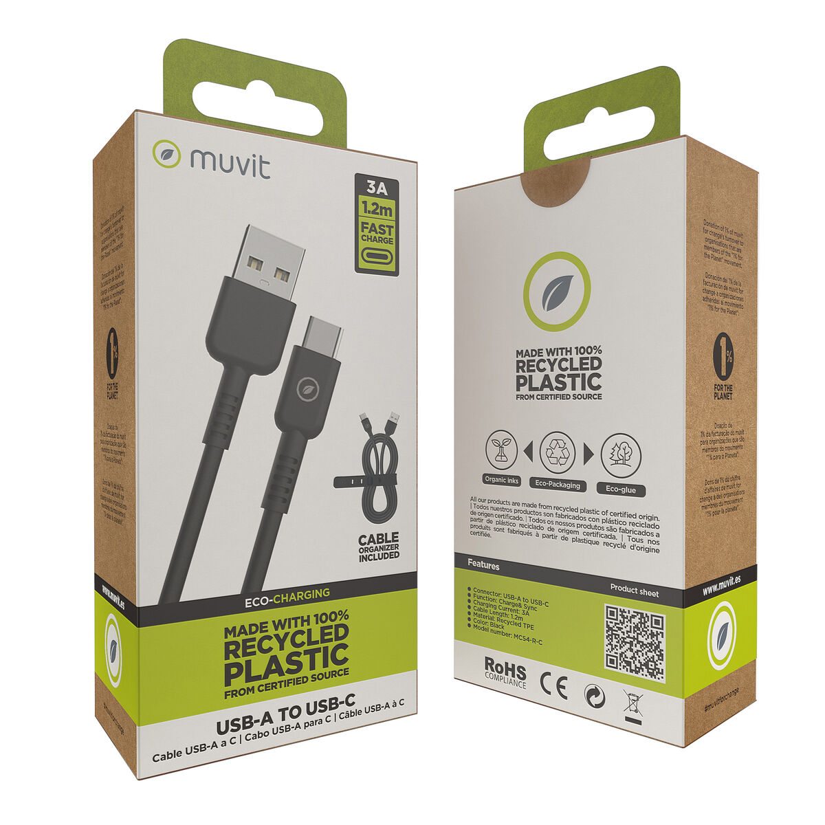 Cablu USB la Lightning Muvit for Change Negru 1,2 m