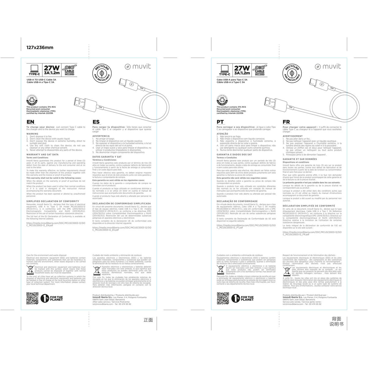 Cablu USB la Lightning Muvit for Change Negru 1,2 m