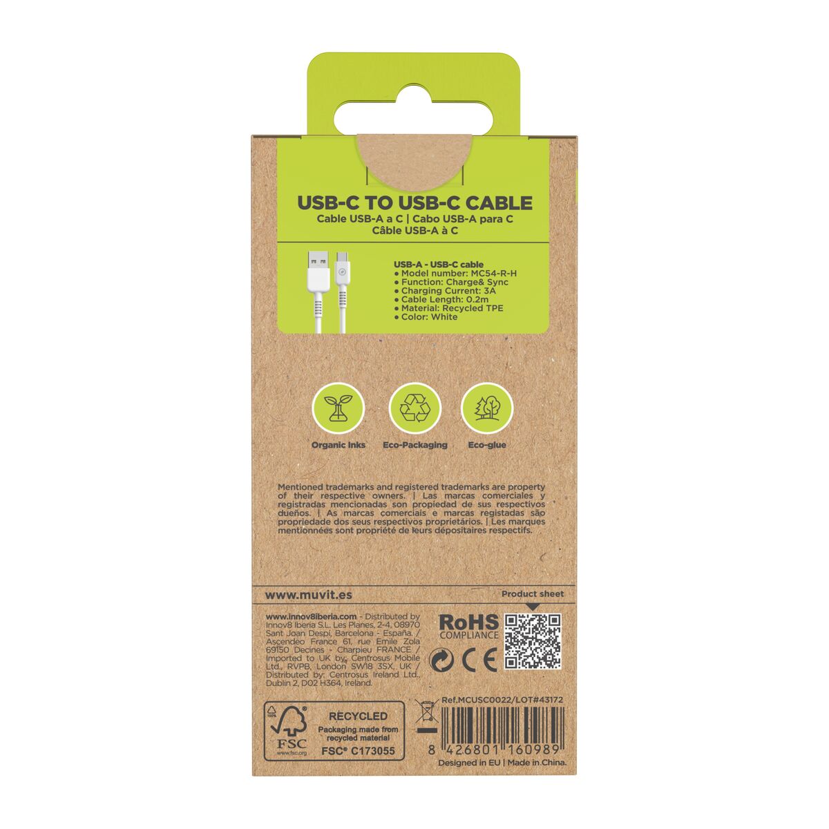 Cablu USB Muvit Alb 20 cm