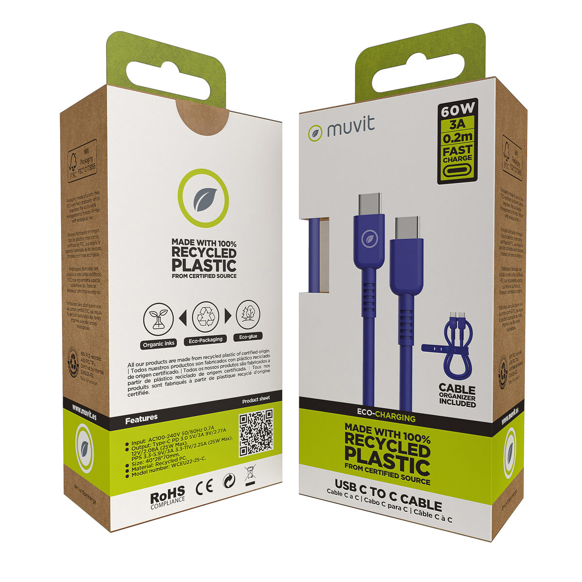 Cablu USB-C la USB-C Muvit for Change Albastru 0,2 m