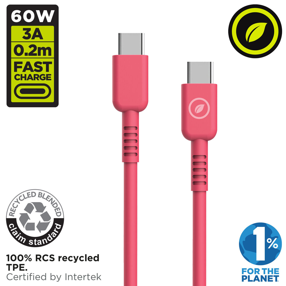 Cablu USB-C la USB-C Muvit for Change Magenta 0,2 m