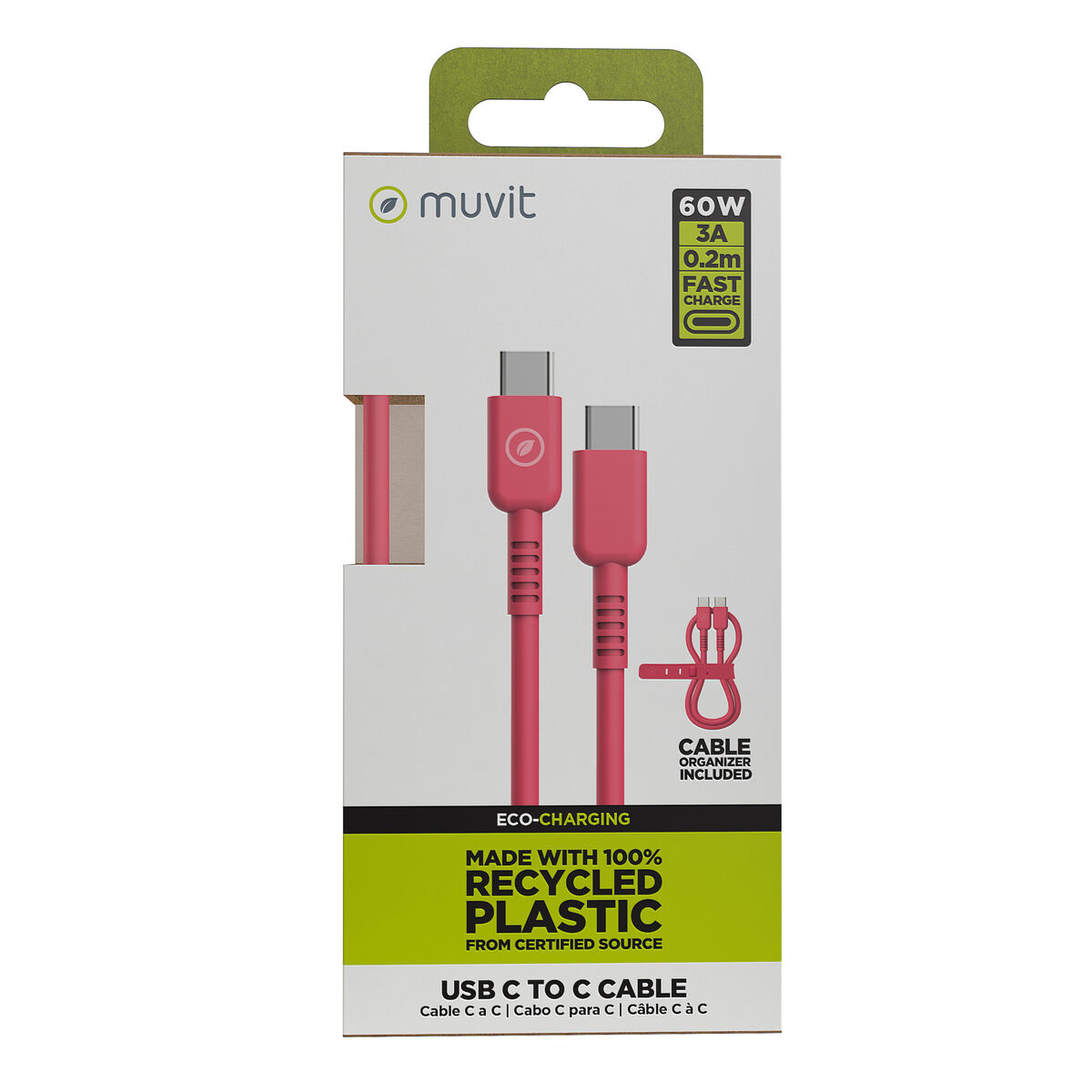 Cablu USB-C la USB-C Muvit for Change Magenta 0,2 m