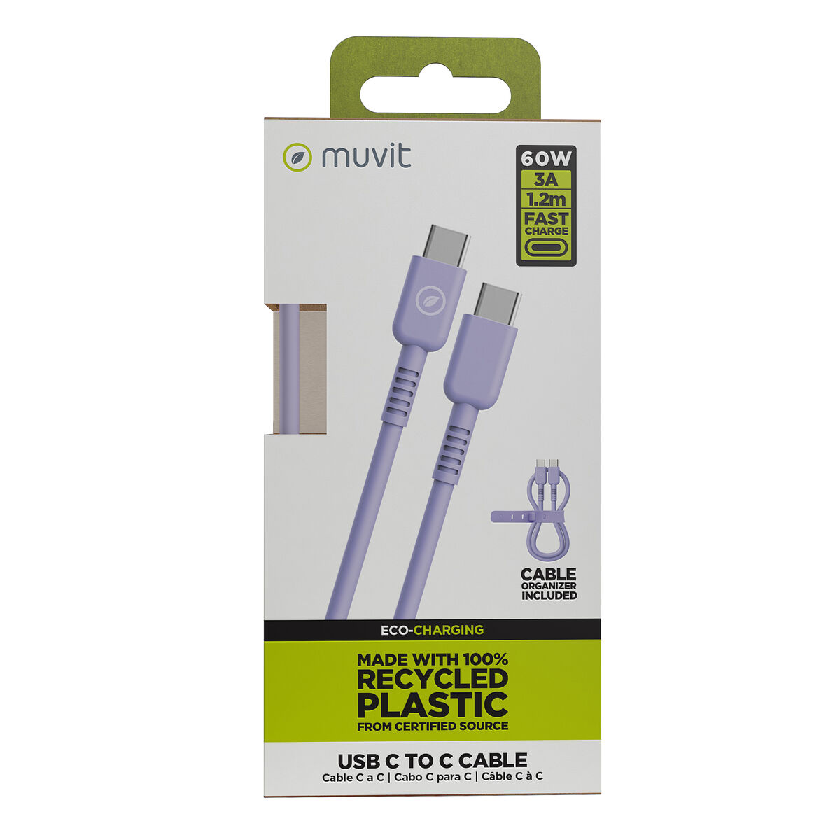 Cablu USB-C la USB-C Muvit for Change Lavandă 1,2 m