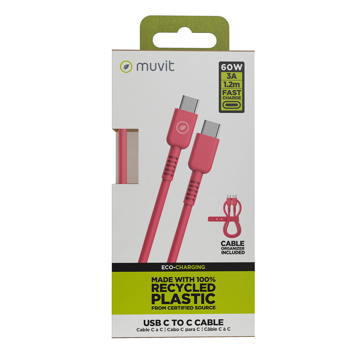 Cablu USB-C la USB-C Muvit for Change Magenta 1,2 m