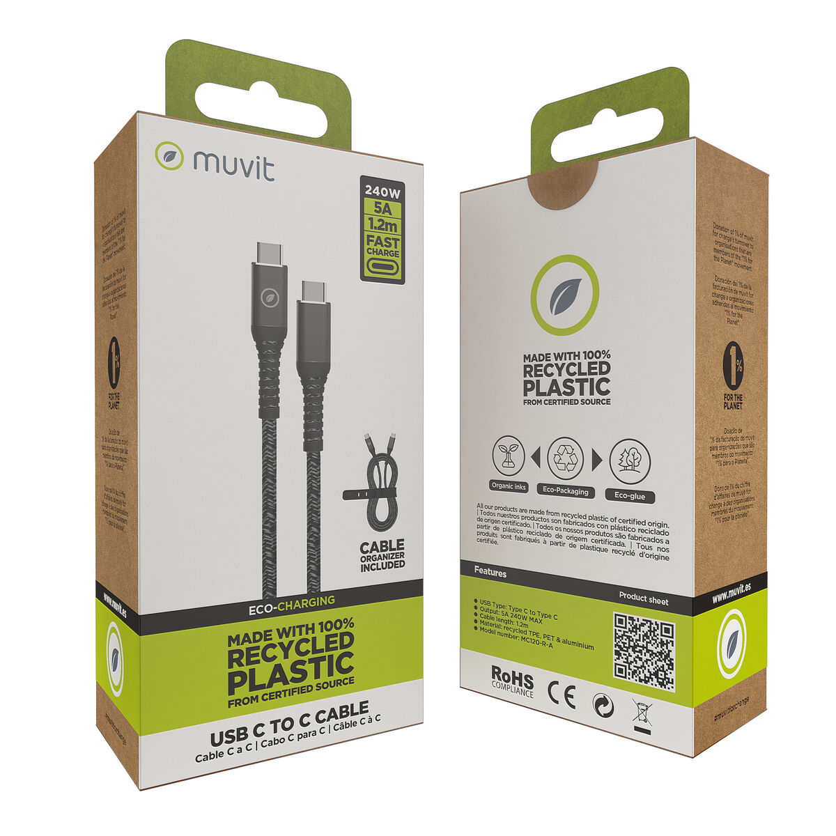 Cablu USB-C la USB-C Muvit for Change Negru 1,2 m