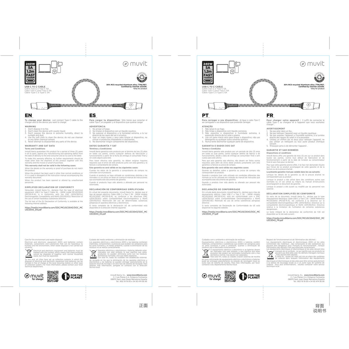 Cablu USB-C la USB-C Muvit for Change Negru 1,2 m