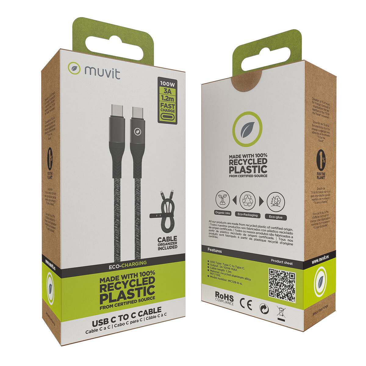 Cablu USB-C la USB-C Muvit for Change Negru 1,2 m