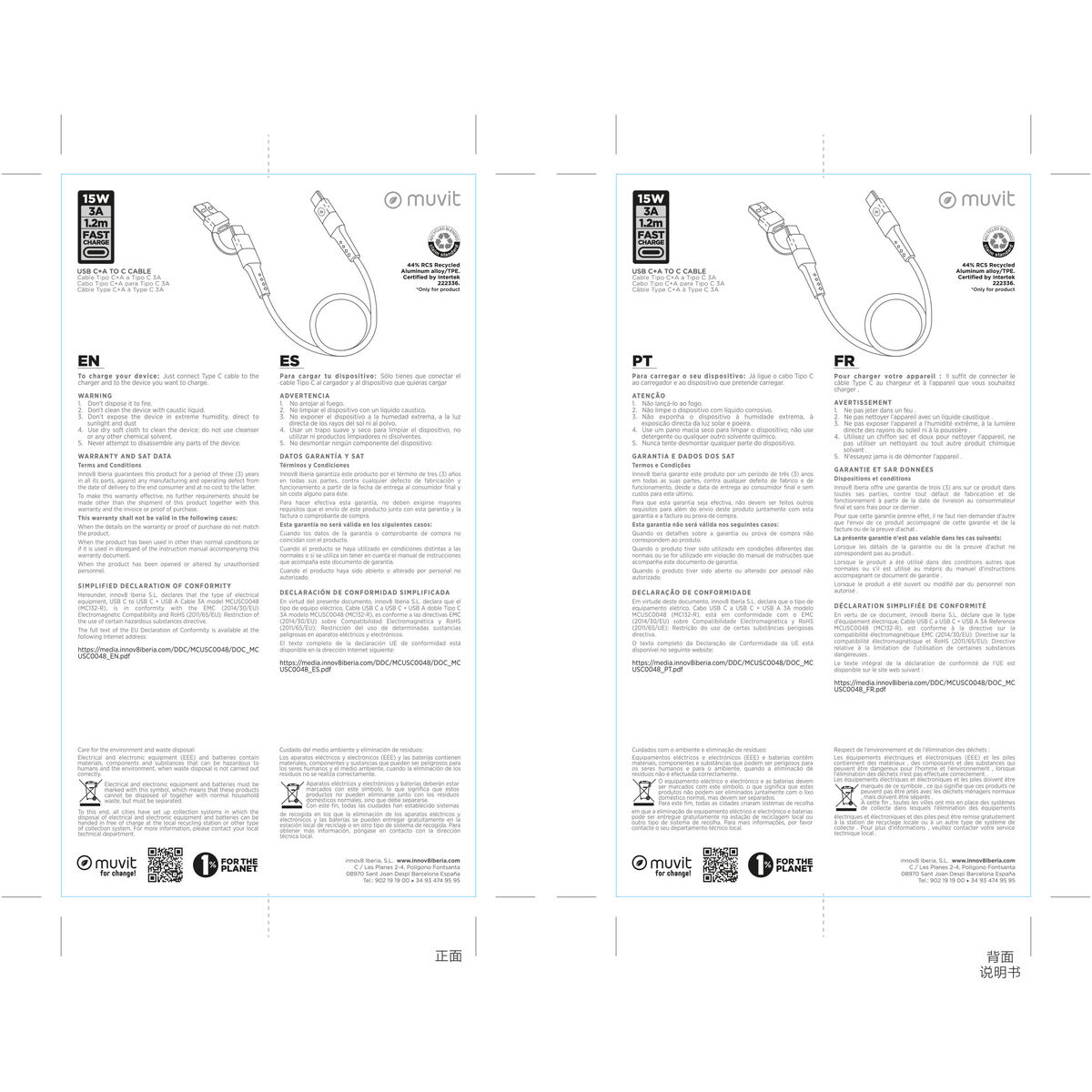 Cablu USB A la USB-C Muvit for Change Negru