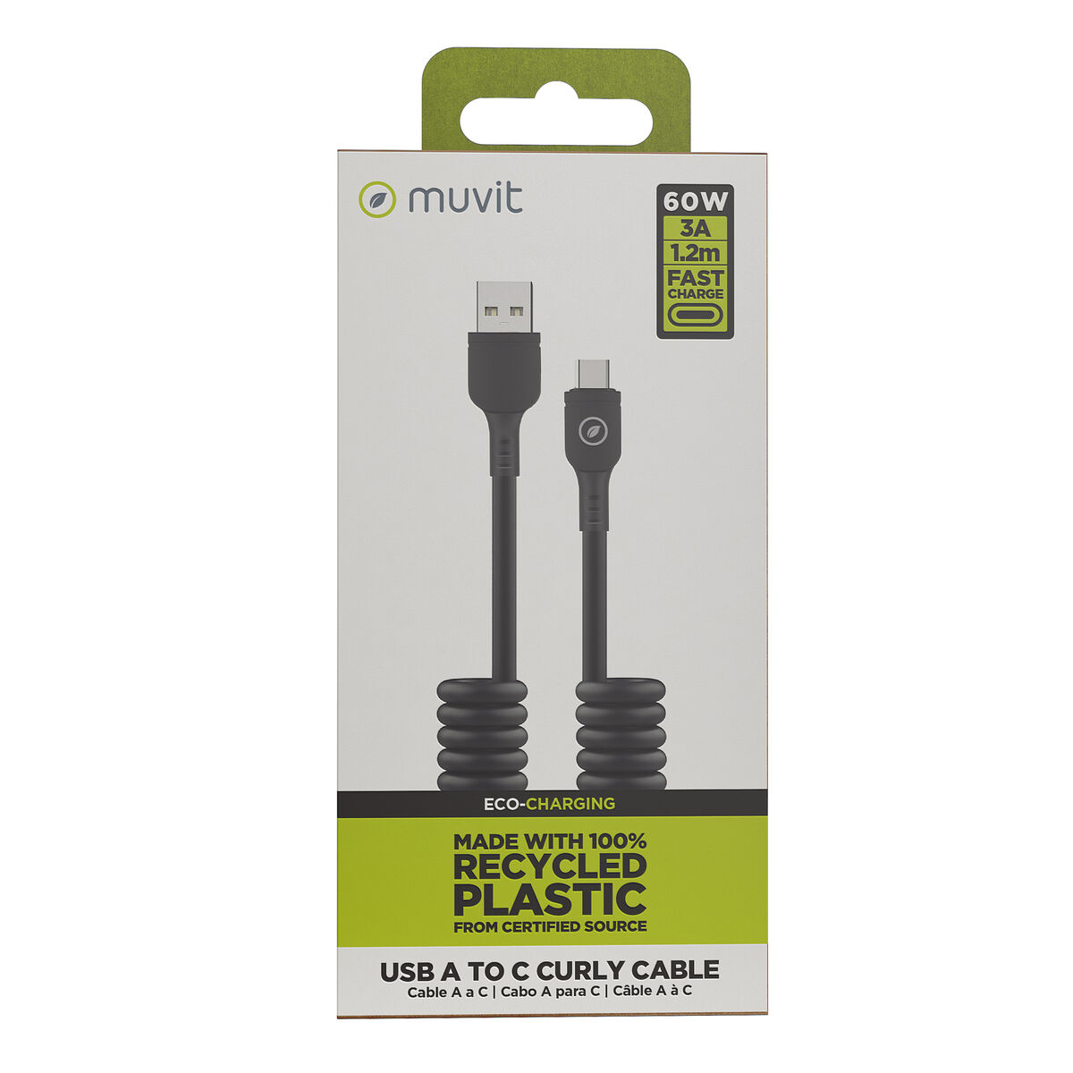 Cablu USB A la USB-C Muvit for Change Negru