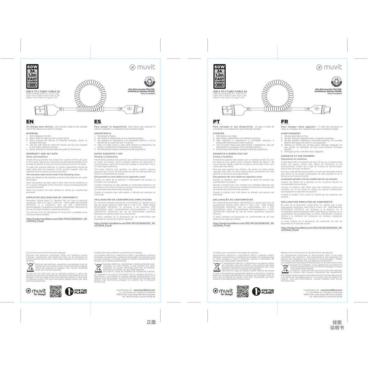 Cablu USB A la USB-C Muvit for Change Negru