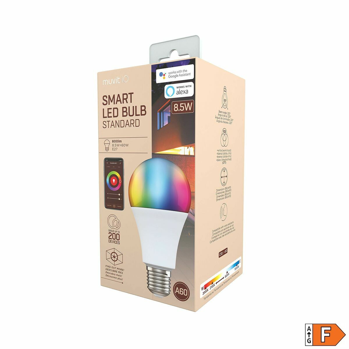 Bec Inteligent Muvit 8,5 W E27 2700 K 6500 K 800 lm Wi-Fi LED Alb