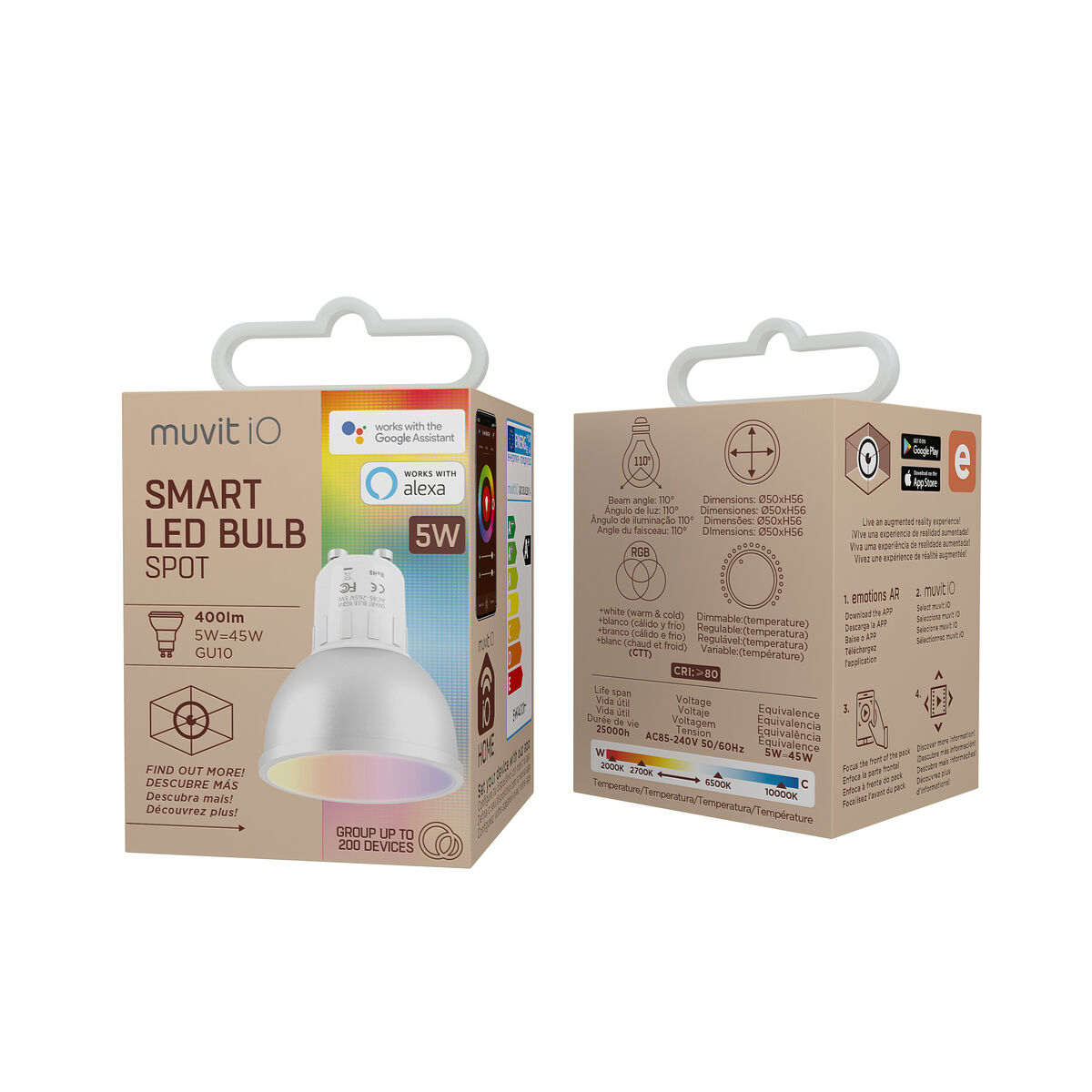 Bec Inteligent Muvit iO 5 W GU10 2700 K 6500 K Wi-Fi LED 400 lm Alb