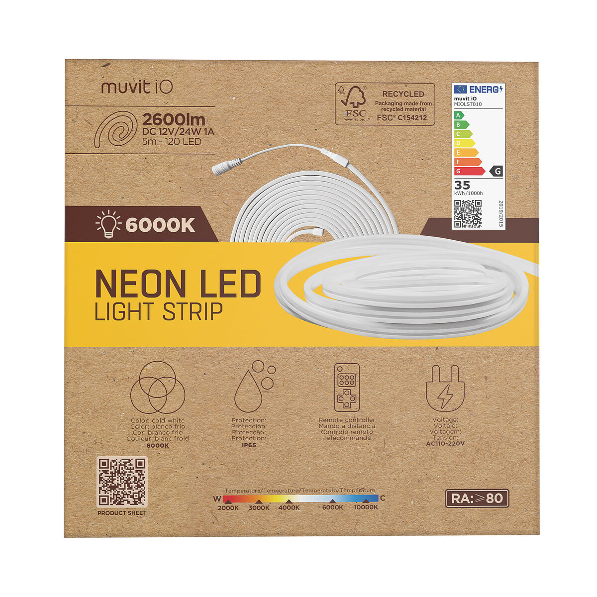 Benzi LED muvit iO iO Alb rece Transparent 5 m Neon