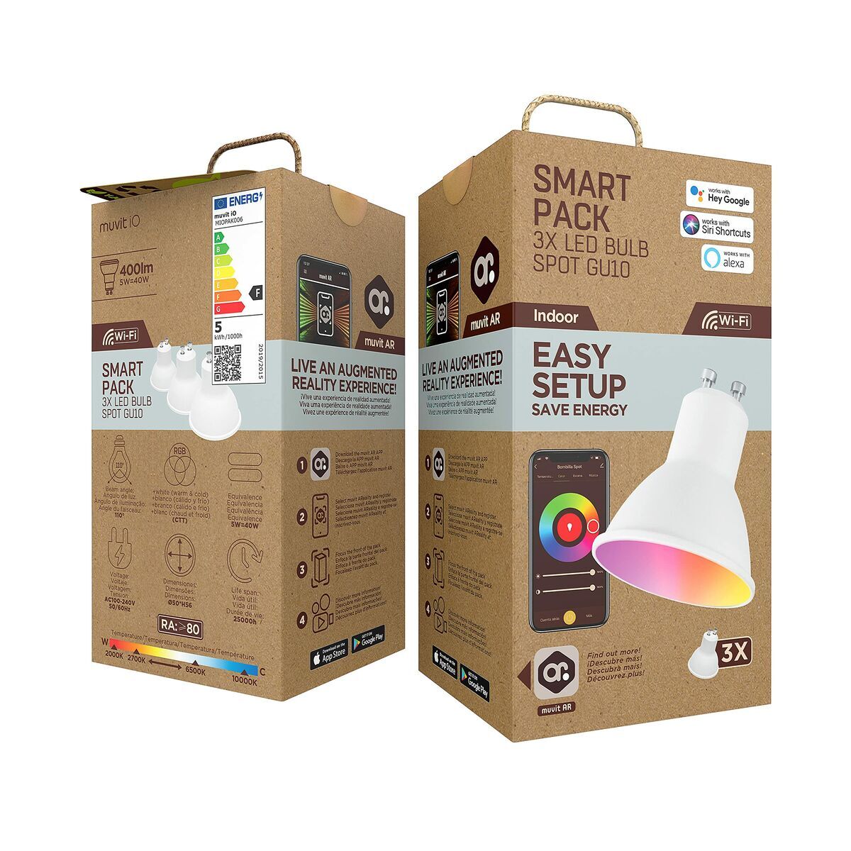 Bec Inteligent Muvit iO Pack 3 5,5 W GU10 400 lm Wi-Fi LED 2700 K 6500 K