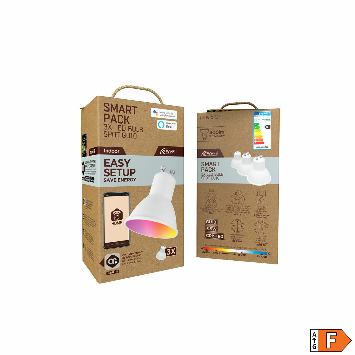 Bec Inteligent Muvit iO Pack 3 5,5 W GU10 400 lm Wi-Fi LED 2700 K 6500 K