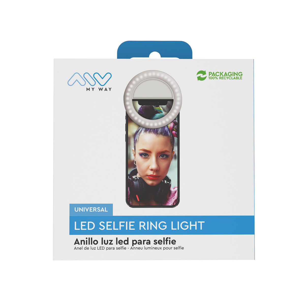 Ring-light reîncărcabil pentru Selfie Muvit MWCHL0007 Alb