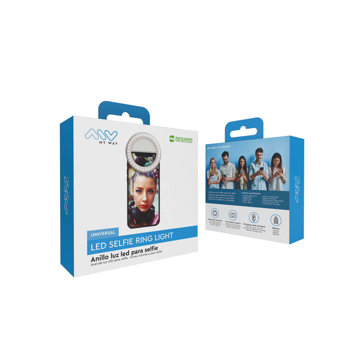 Ring-light reîncărcabil pentru Selfie Muvit MWCHL0007 Alb