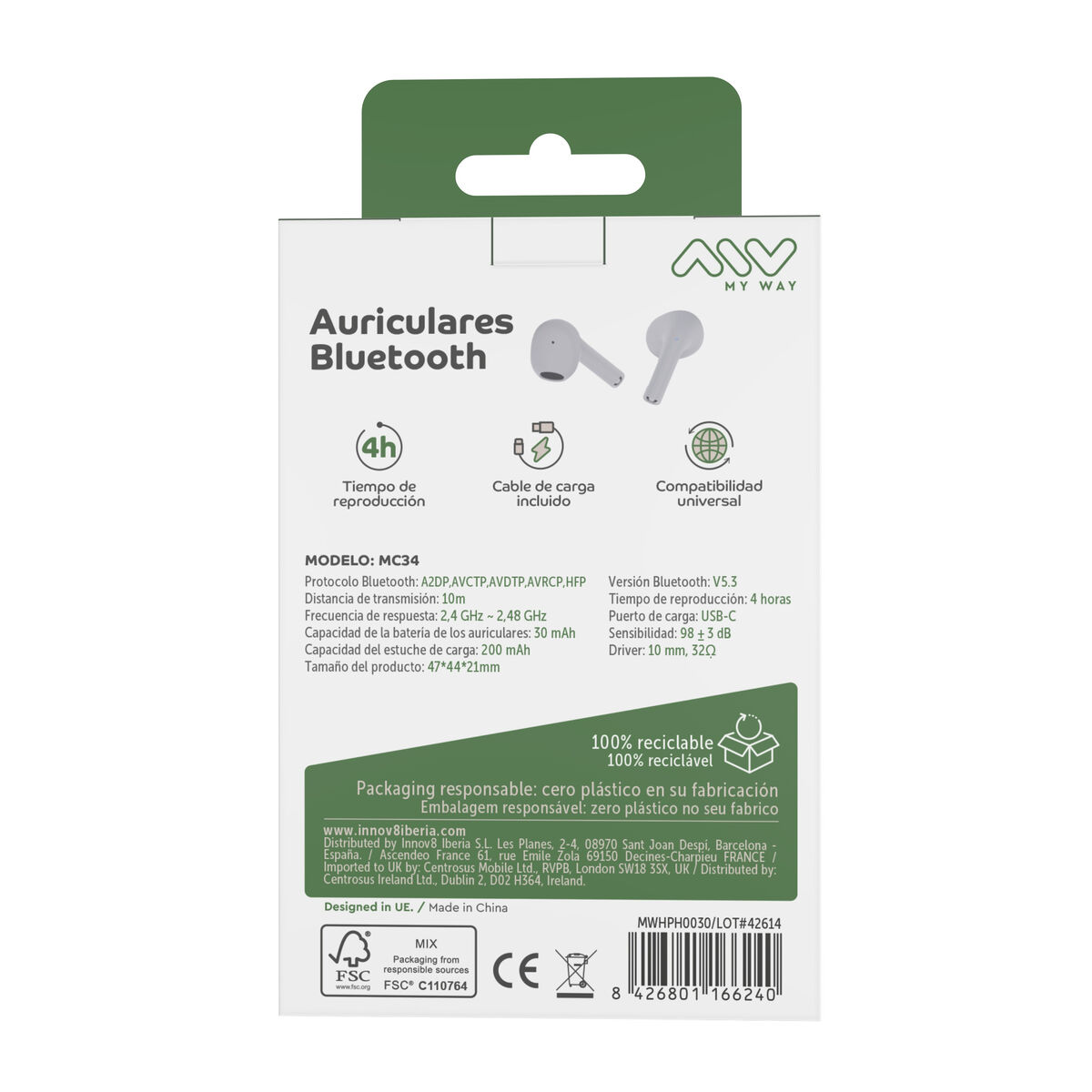 Căști in Ear Bluetooth Myway Pro touch control