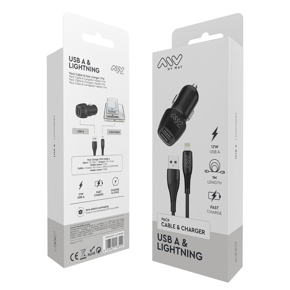 Încărcător de Mașină Myway Negru