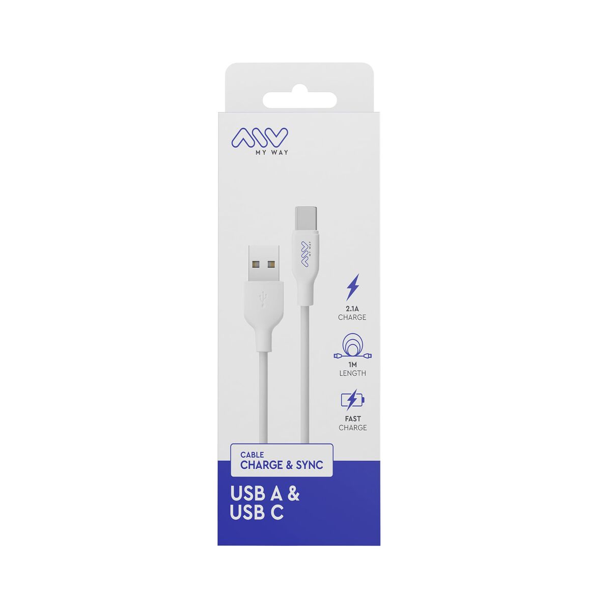 Cablu USB A la USB-C Myway Alb Negru 1 m