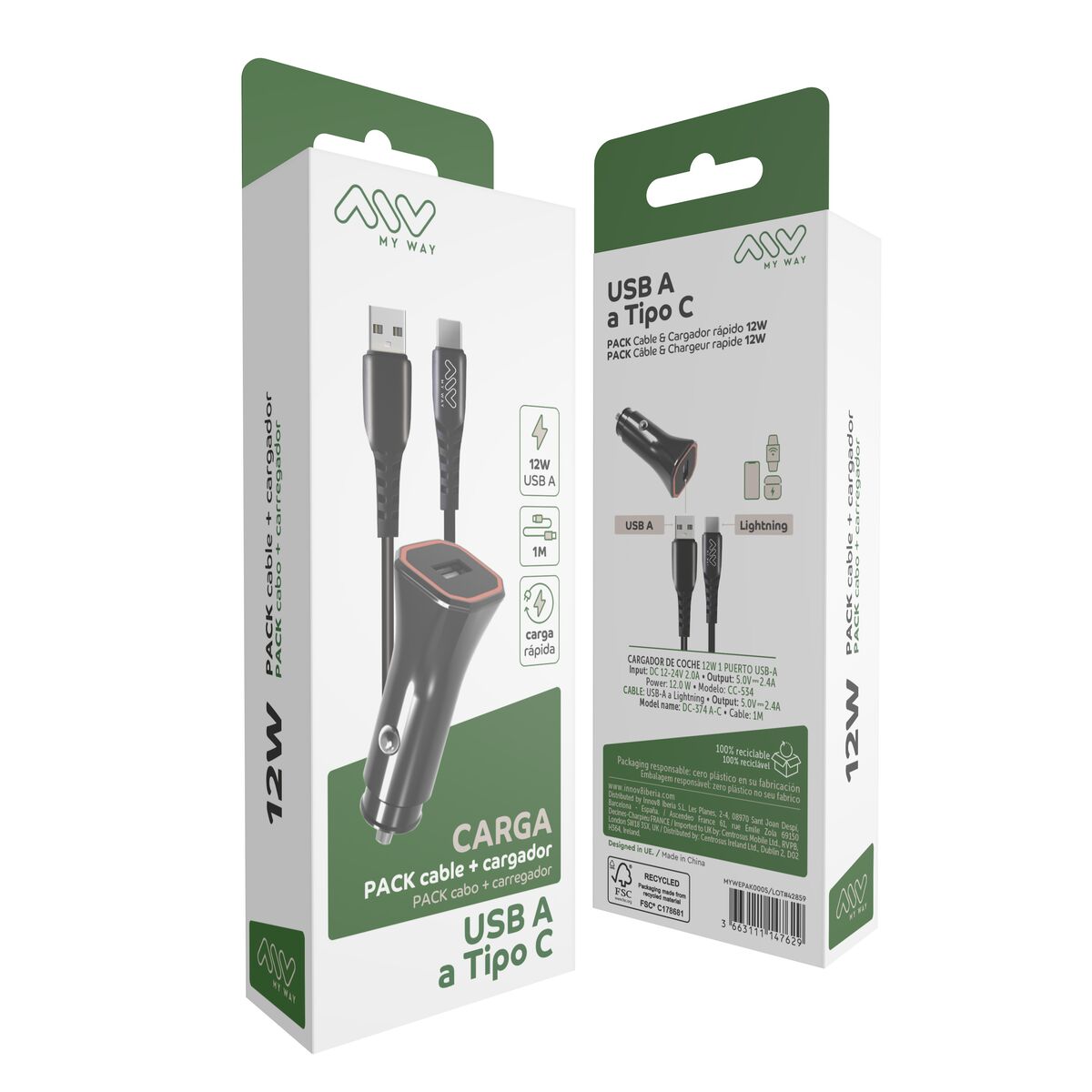 Încărcător de Mașină Myway 1,2 m Negru