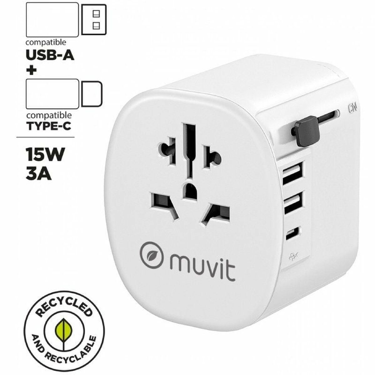 Adaptor universal pentru priză, de voiaj Muvit MCADP0006 Alb 150 W 15 w