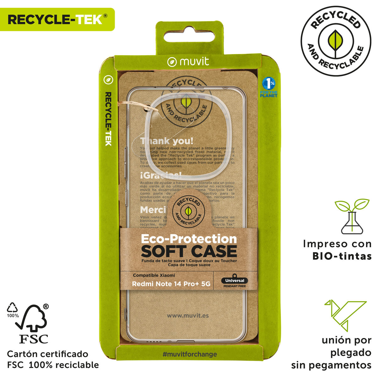 Husă pentru Mobil Muvit Xiaomi Redmi Note 14 Pro+ 5G Transparent