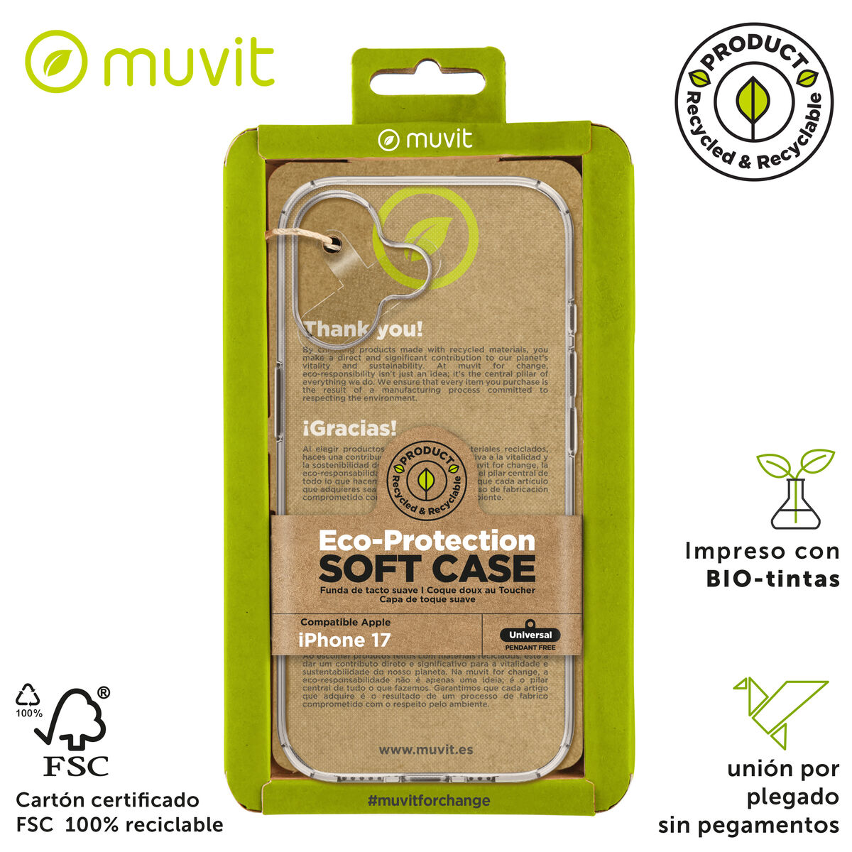 Husă pentru Mobil Muvit for Change iPhone 17 Transparent