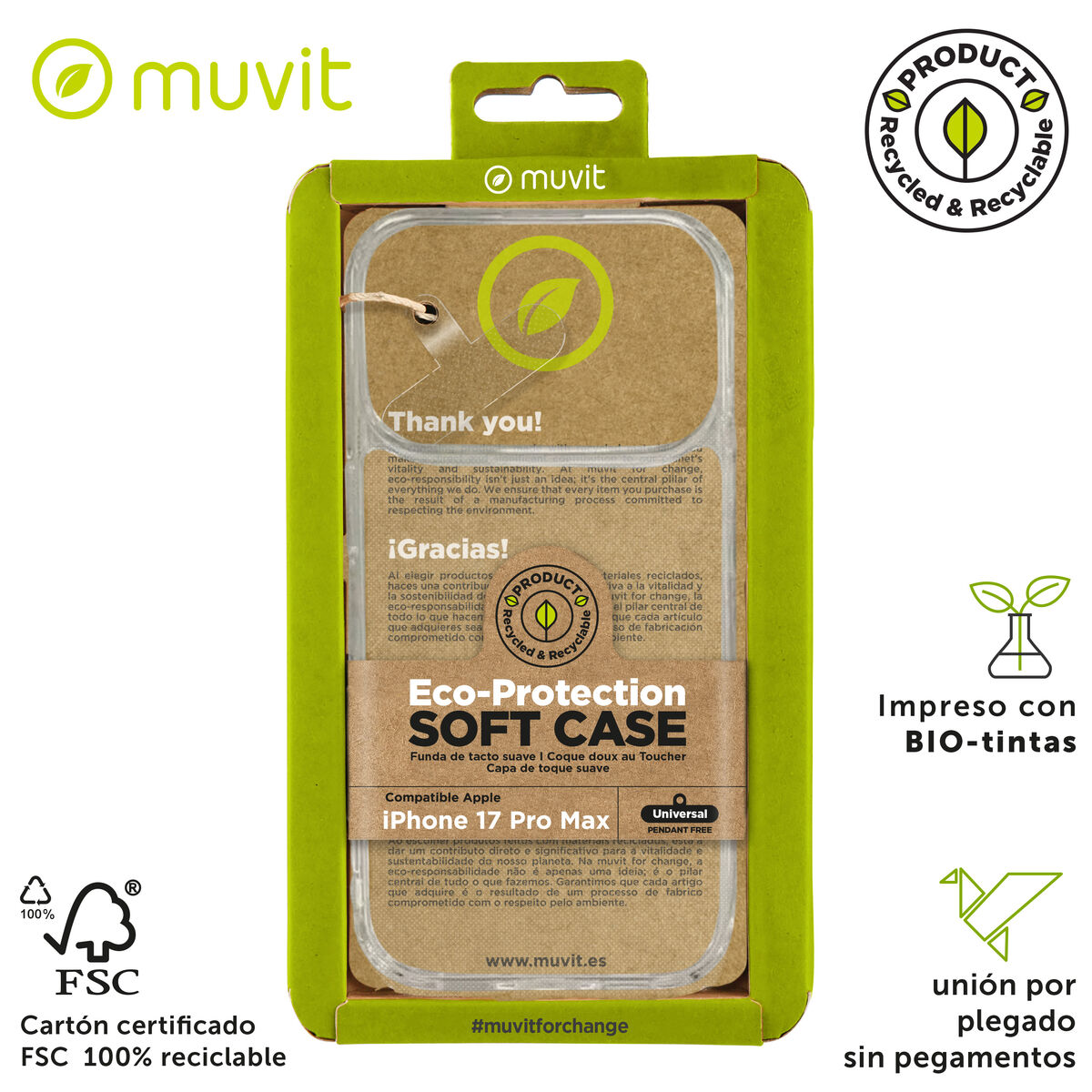 Husă pentru Mobil Muvit for Change Apple iPhone 17 Pro Max Transparent