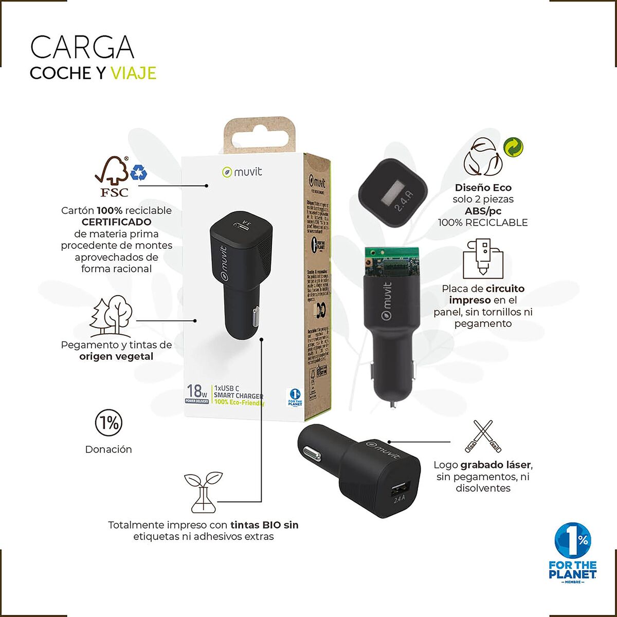 Încărcător USB pentru Mașină Muvit Negru 30 W