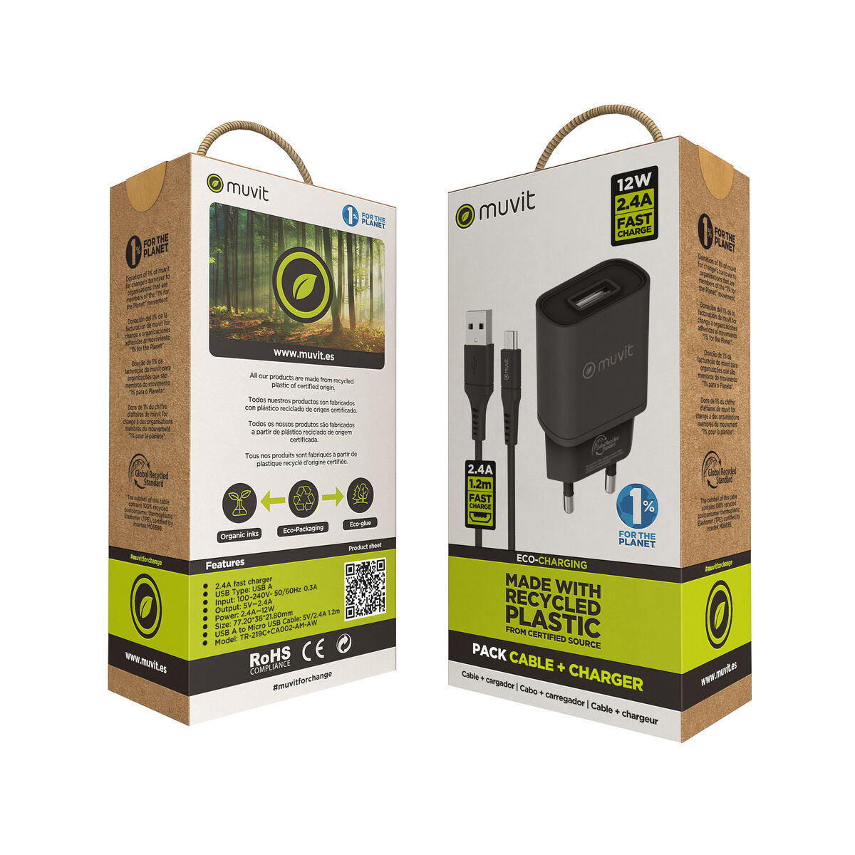 Încărcător de Perete Muvit for Change Negru 12 W (2 Unități)