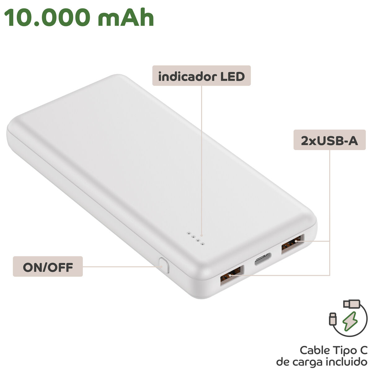 Powerbank Myway Alb 10000 mAh