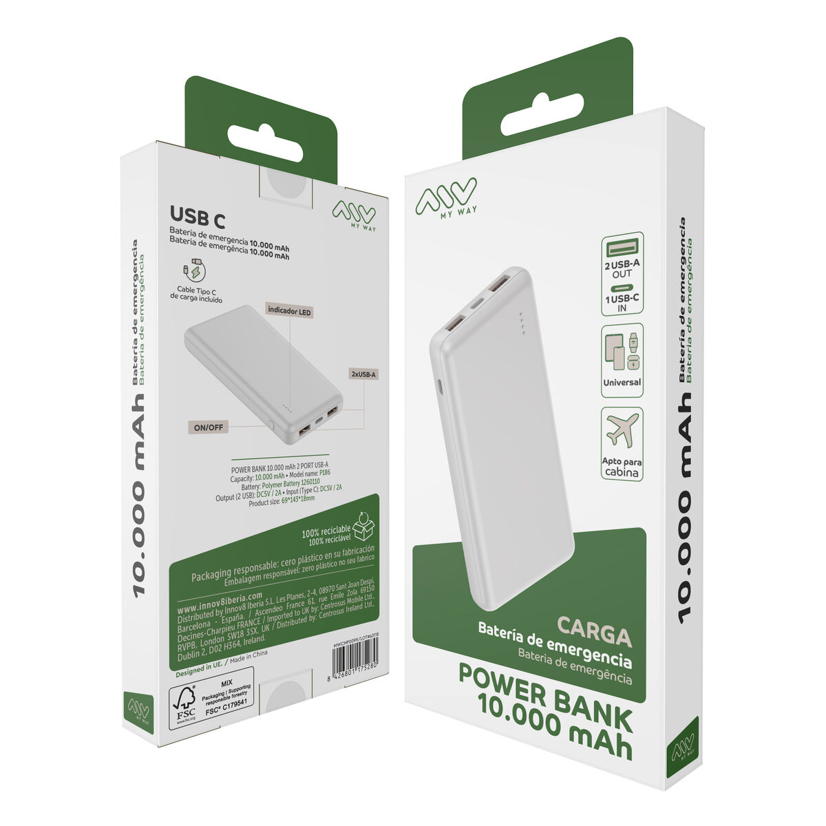 Powerbank Myway Alb 10000 mAh