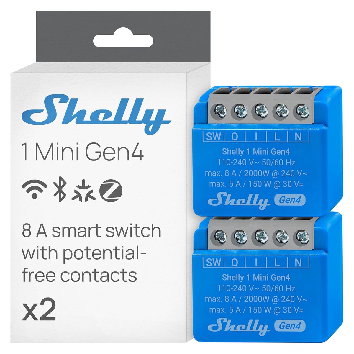 Priză Inteligentă Shelly S4SW-001X8EUU Bluetooth Wi-Fi Bluetooth 5.0