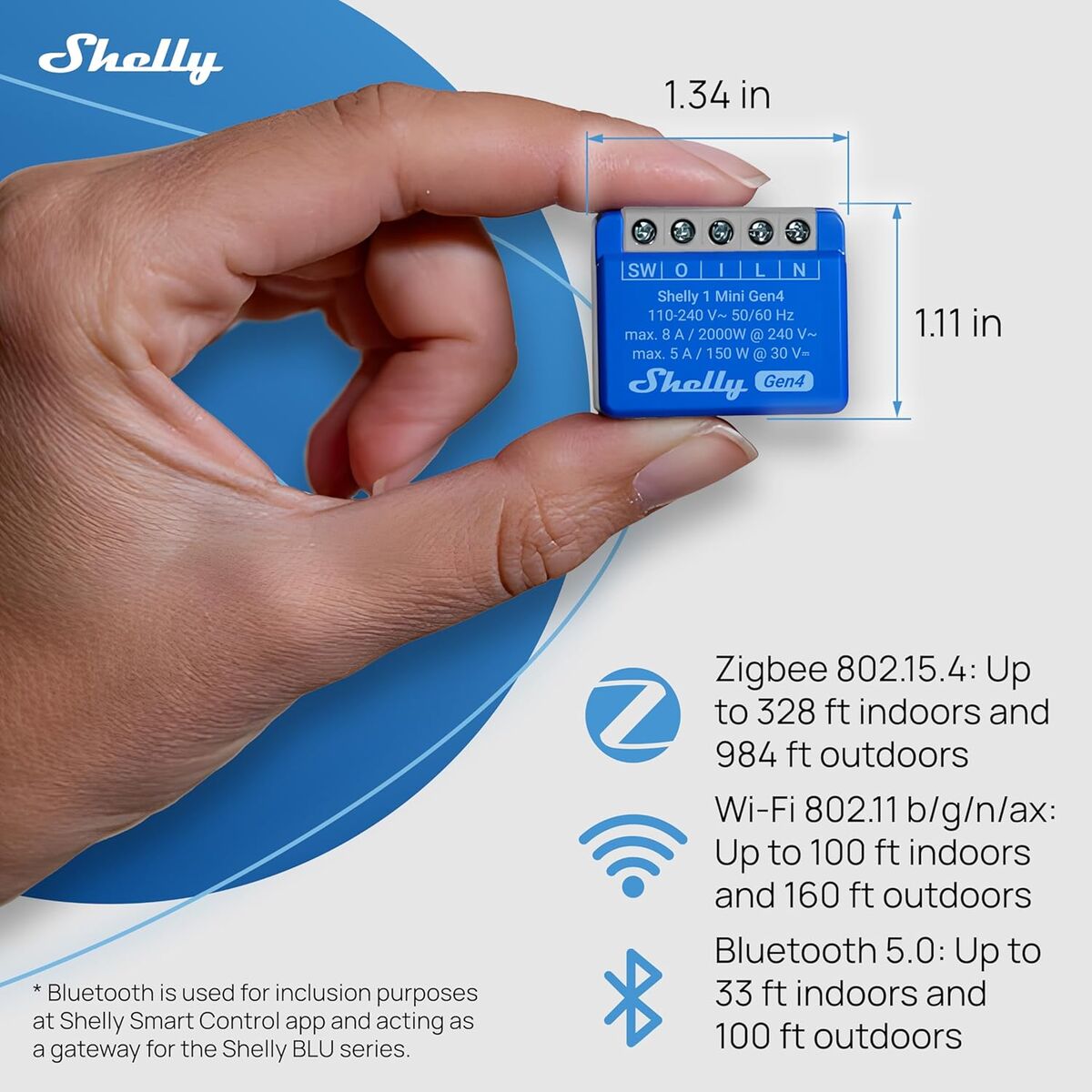 Priză Inteligentă Shelly S4SW-001X8EUU Bluetooth Wi-Fi Bluetooth 5.0