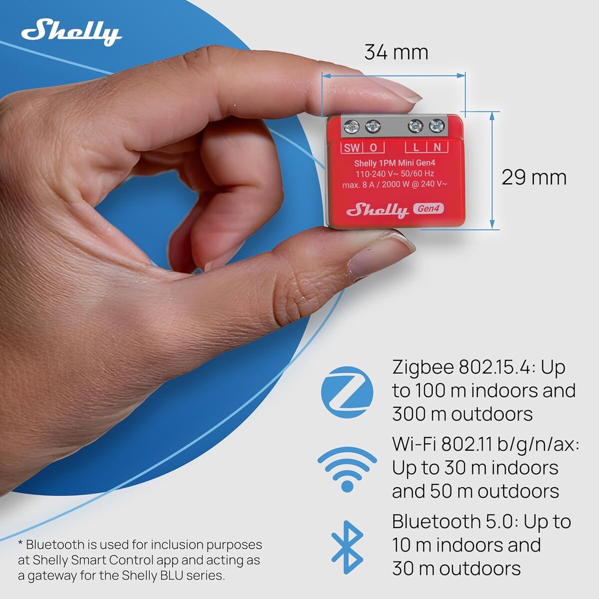 Priză Inteligentă Shelly S4SW-001P8EU Bluetooth Wi-Fi Bluetooth 5.0