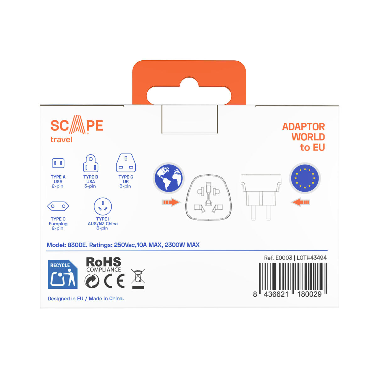 Hoț de priză Scape Travel 830DE (2PCS) Plastic