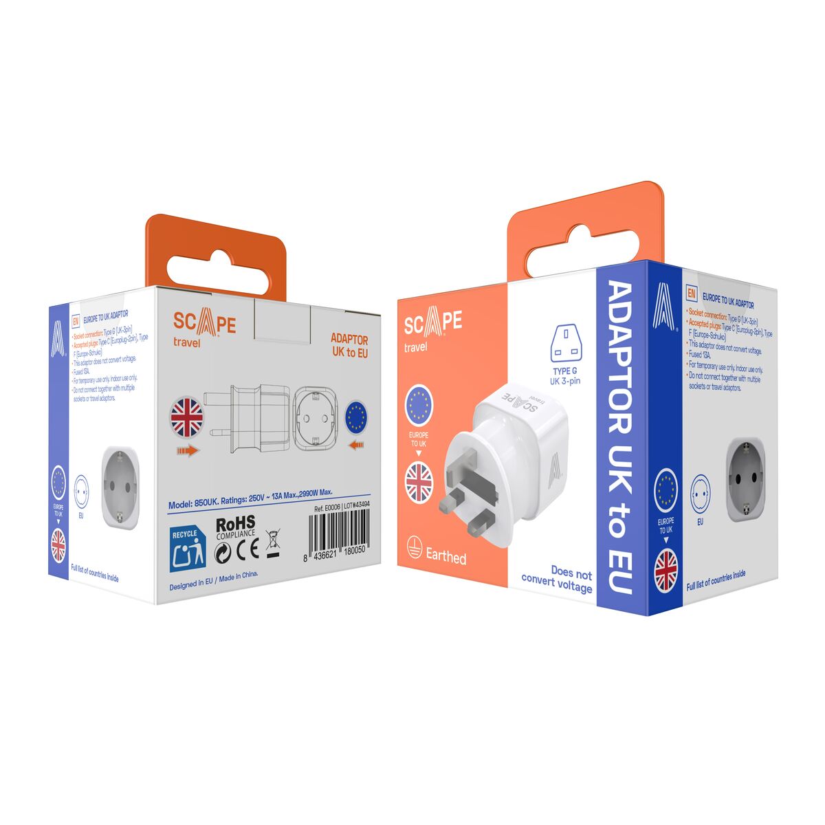 Hoț de priză Scape Travel 850UK Plastic 13 A