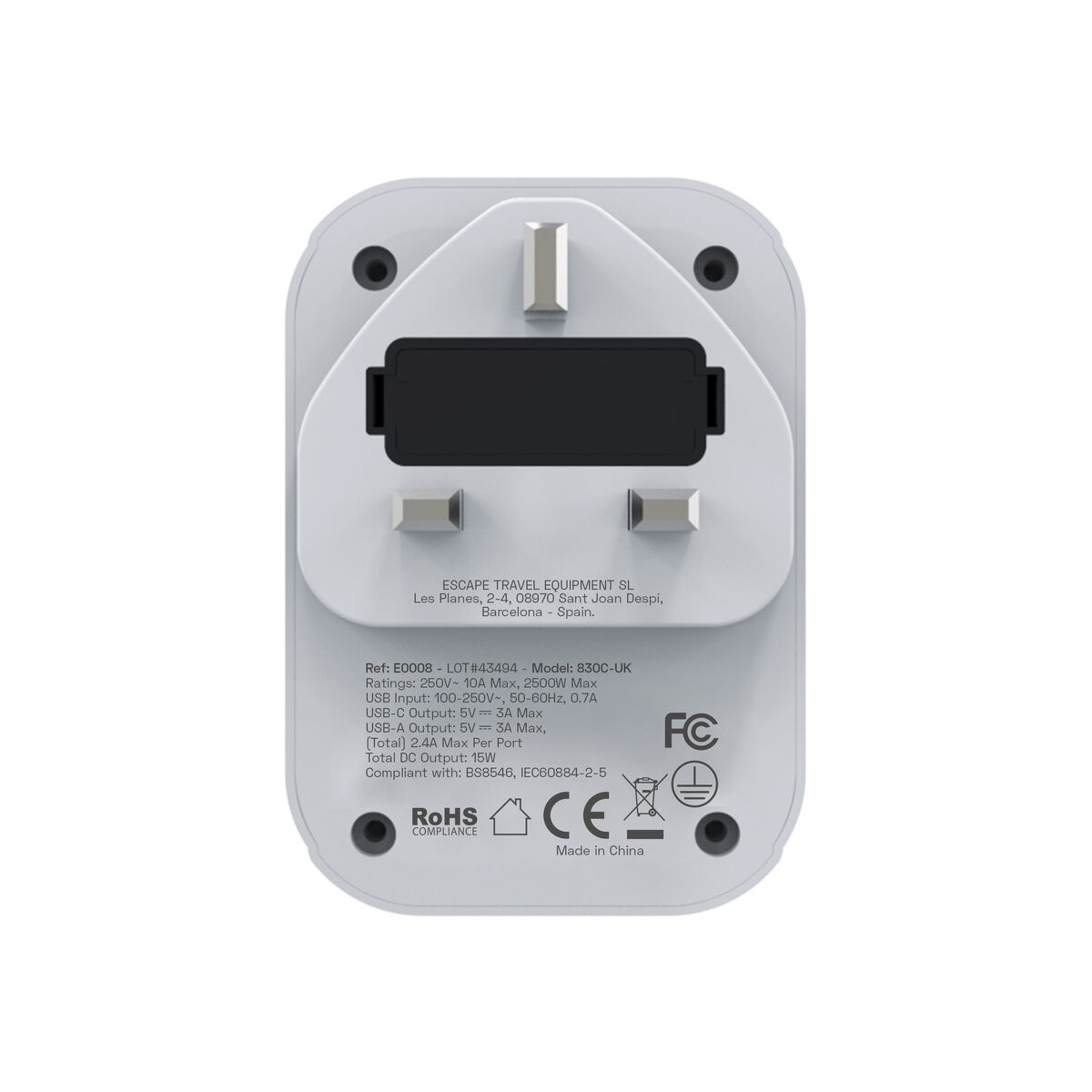 Hoț de priză Scape Travel 830C-UK Plastic 150 W