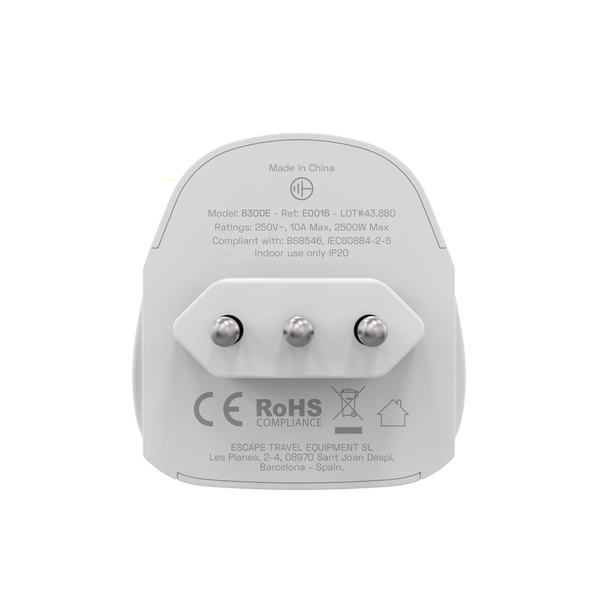 Hoț de priză Scape Travel 830IT Plastic 10 A