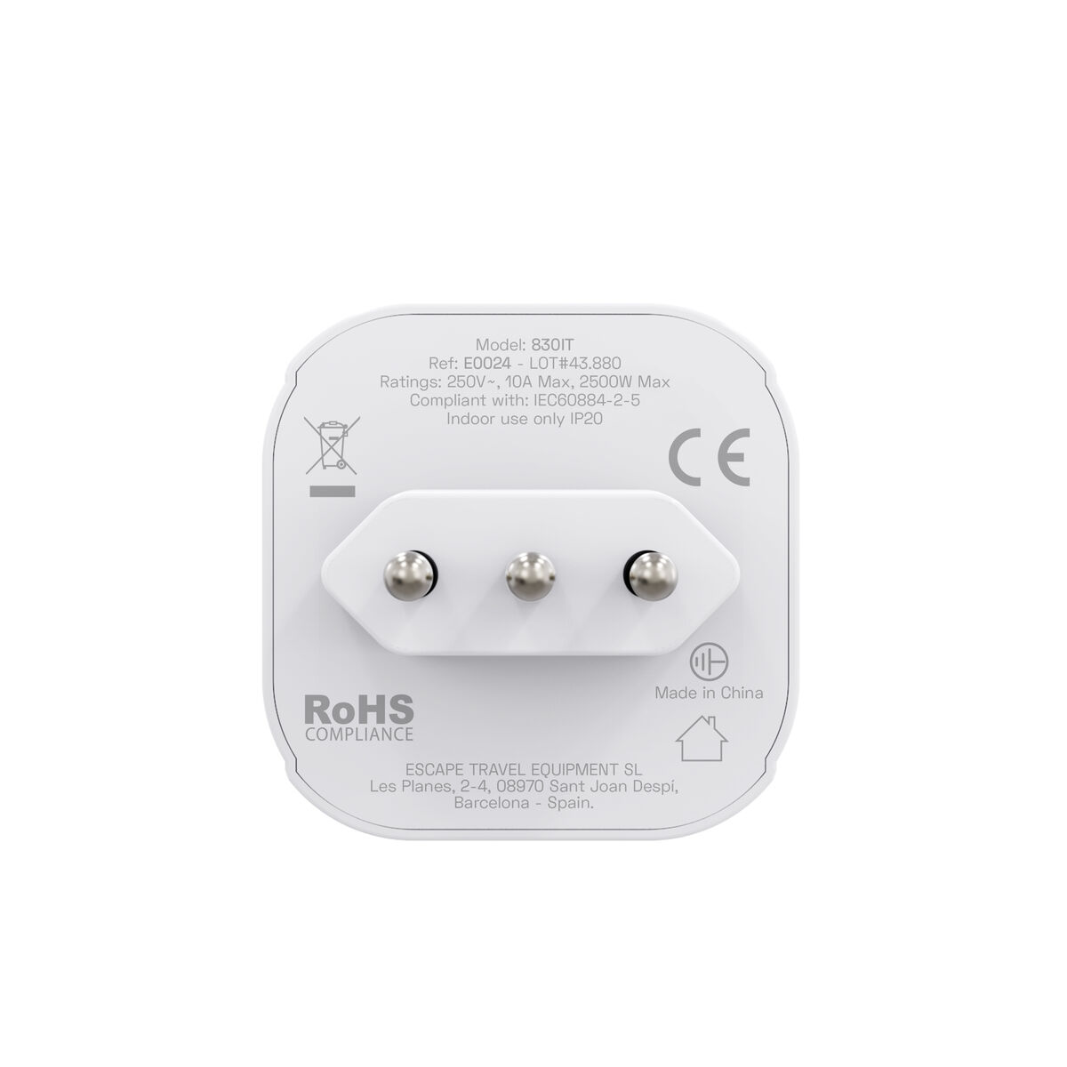 Hoț de priză Scape Travel 850IT Plastic 10 A